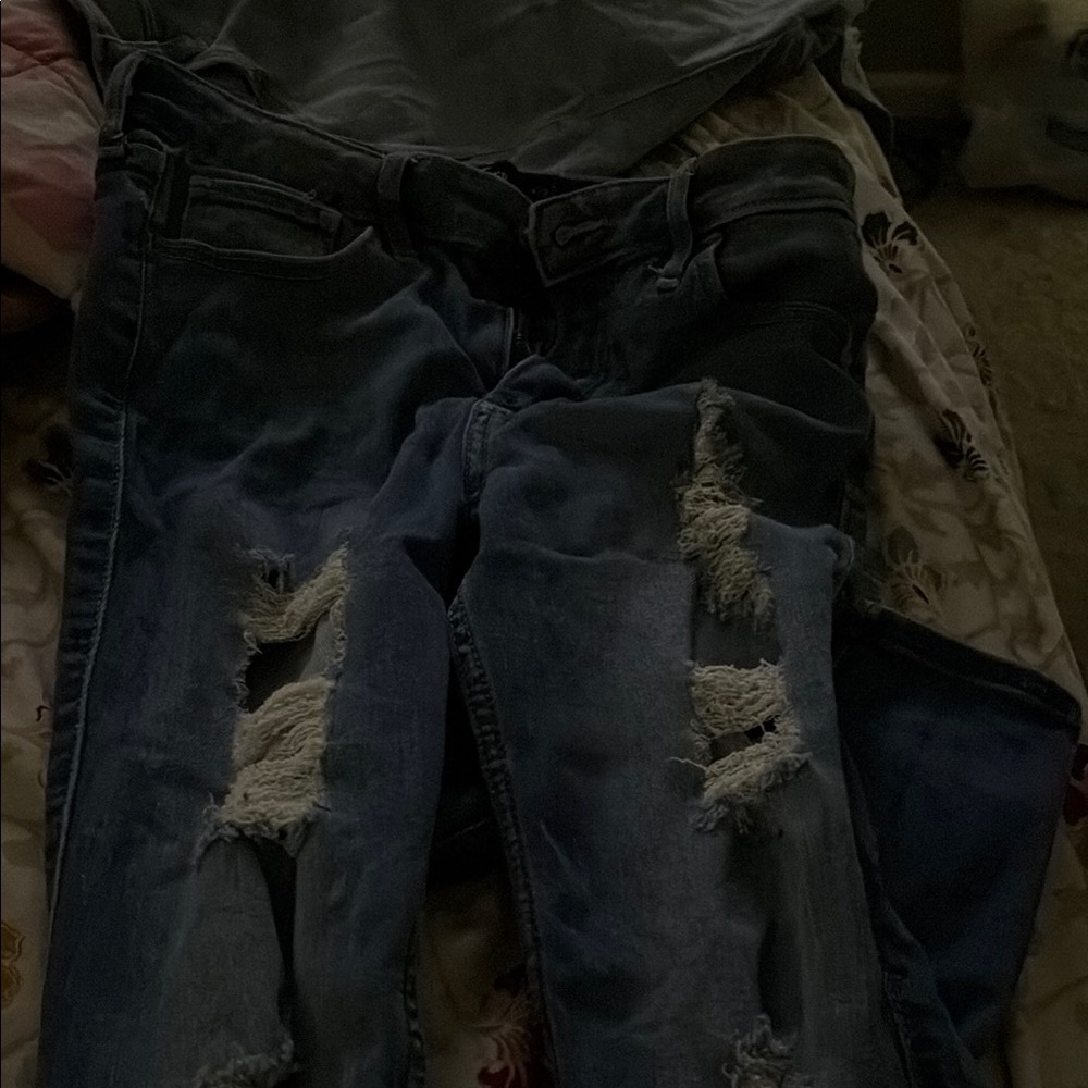 Hollister Blue Boyfriend Jeans Distressed Style